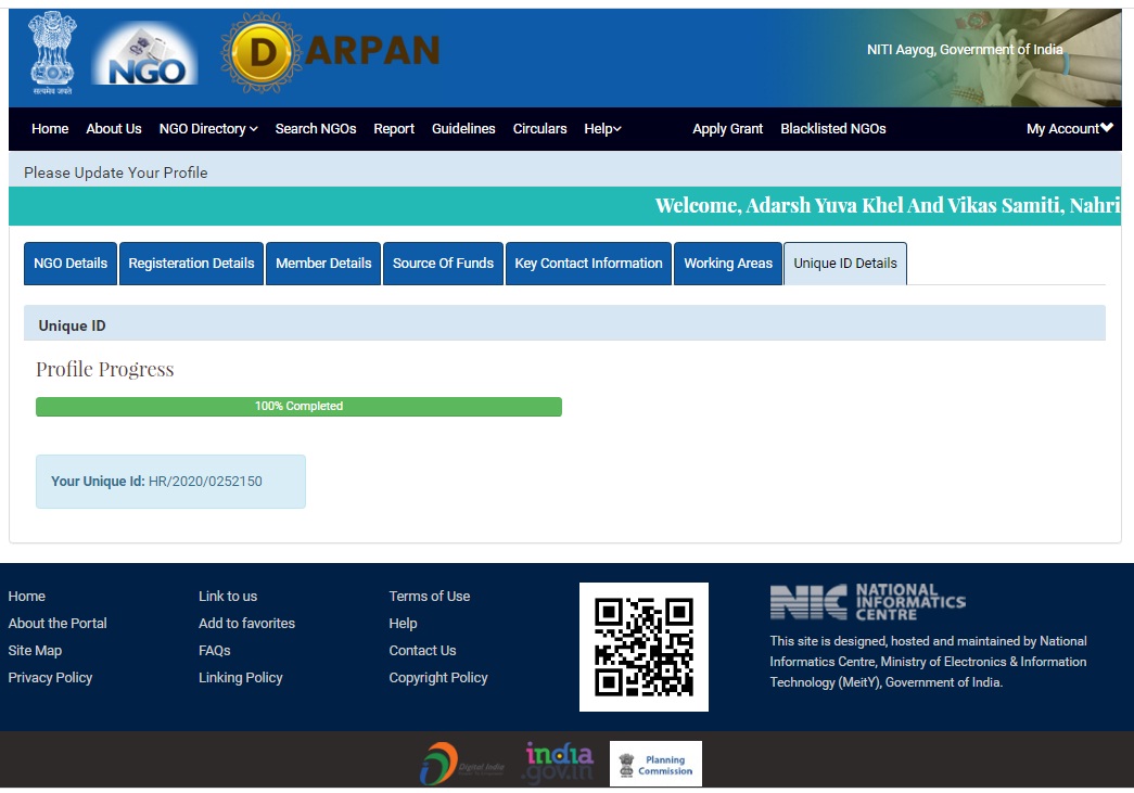 NITI Aayog, Govt. of India AYKVS Nahri Reg.